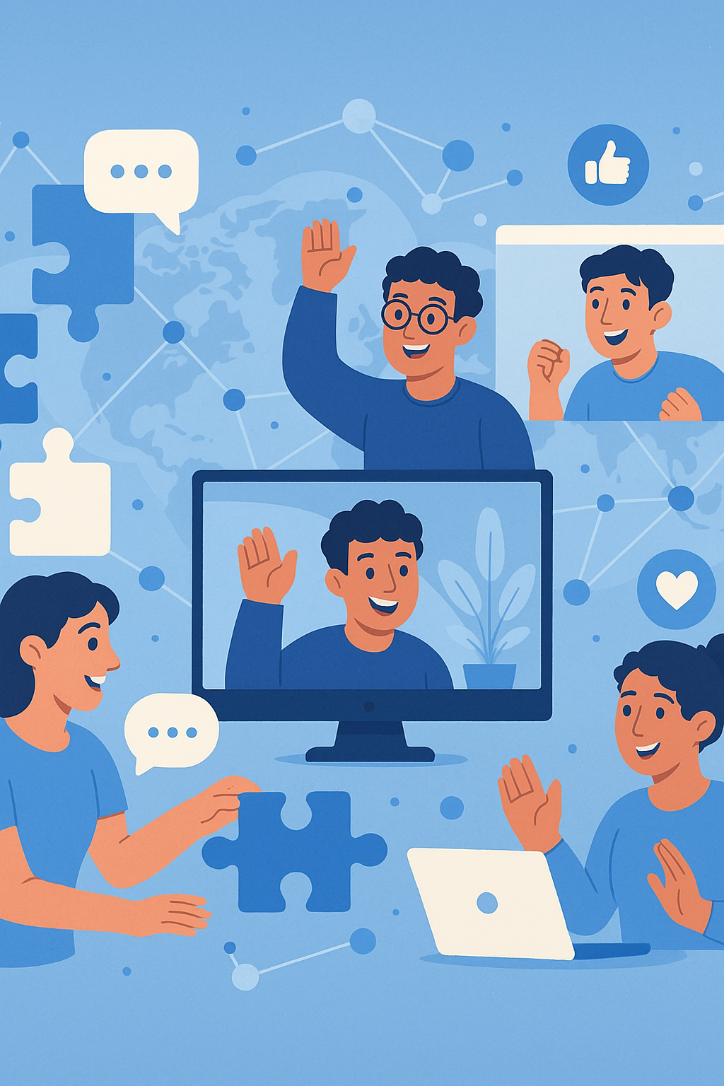 Group of diverse people interacting online